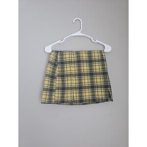 H&M Divided Yellow Black Plaid Woven Mini Skirt XS High Rise Stretch Slit Y2K